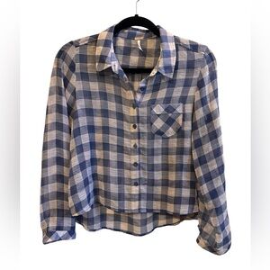Free People Blue and White Plaid Shirt. EUC